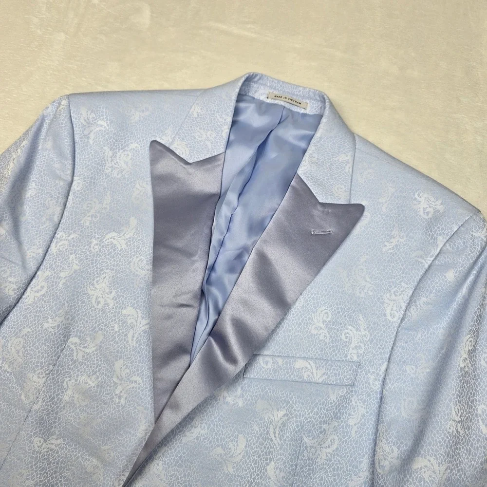 Alfani  Slim Fit Dinner Jacket Mens 42R 42 Blue Floral Shawl Lapel‎ Blazer $295